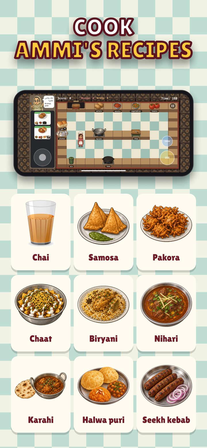 Cook Ammi's recipes: chai, samosa, pakora, chaat, biryani, nihari, karahi, halwa puri and seekh kebab.
