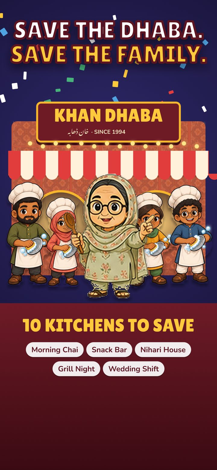Save the dhaba, save the family: Khan Dhaba lit up with the whole family outside.